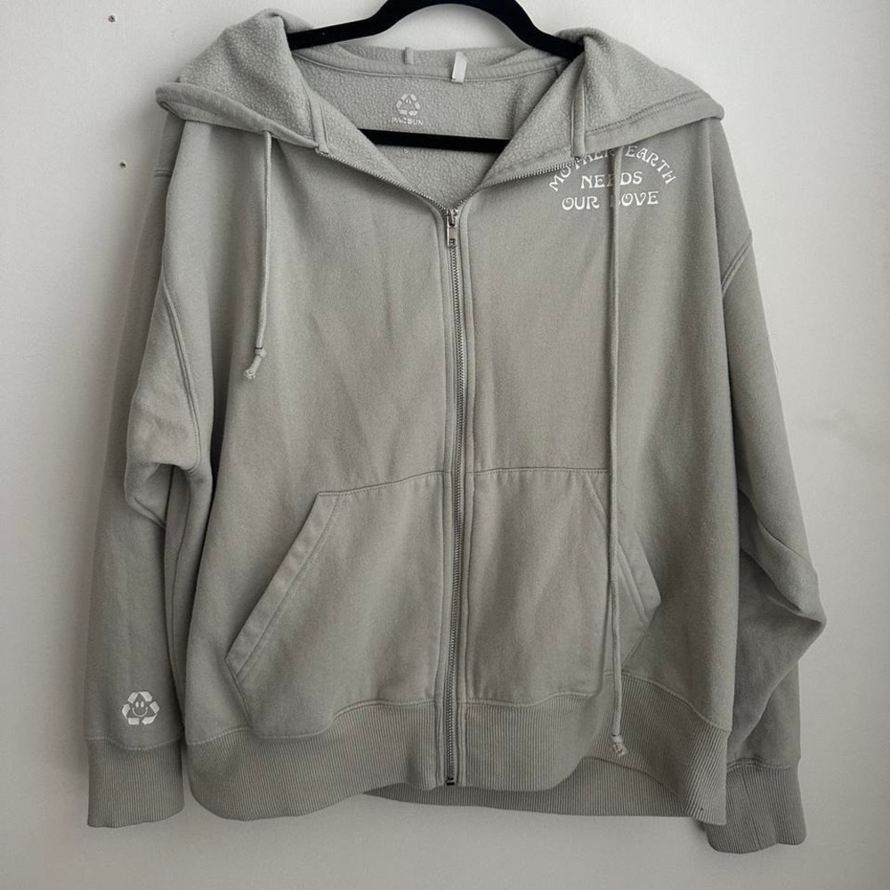 PacSun Zip Up Hoodie Sweatshirt Women’s S Green Mushroom Flower‎ Hippie Granola